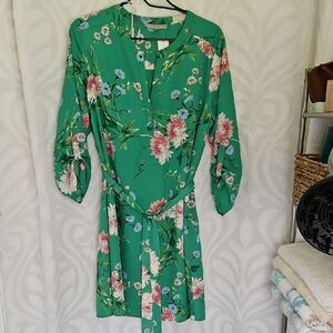 DANIEL RAINN floral Green Shift Dress With Tie Sz L